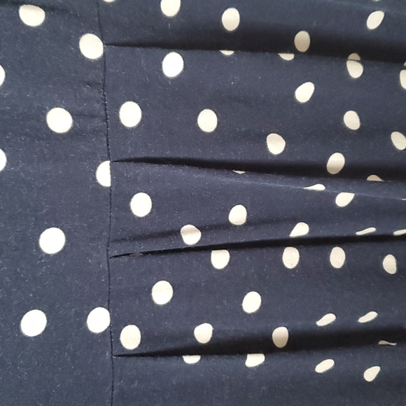 Cleo petite faux wrap blue and cream polka dotted dress in size large petite - Picture 7 of 13